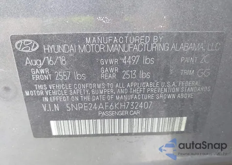 2019 Hyundai Sonata Se z USA, uszkodzony, nr VIN 5NPE24AF6KH732407